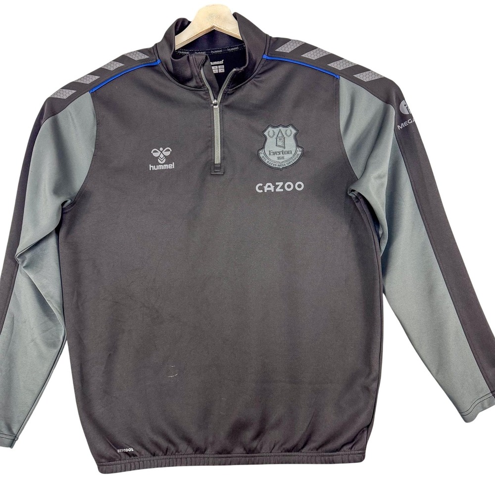 Everton FC Sweatshirt Mens Medium Gray Hummel Cazoo 1/4 Zip Soccer Top‎ Training